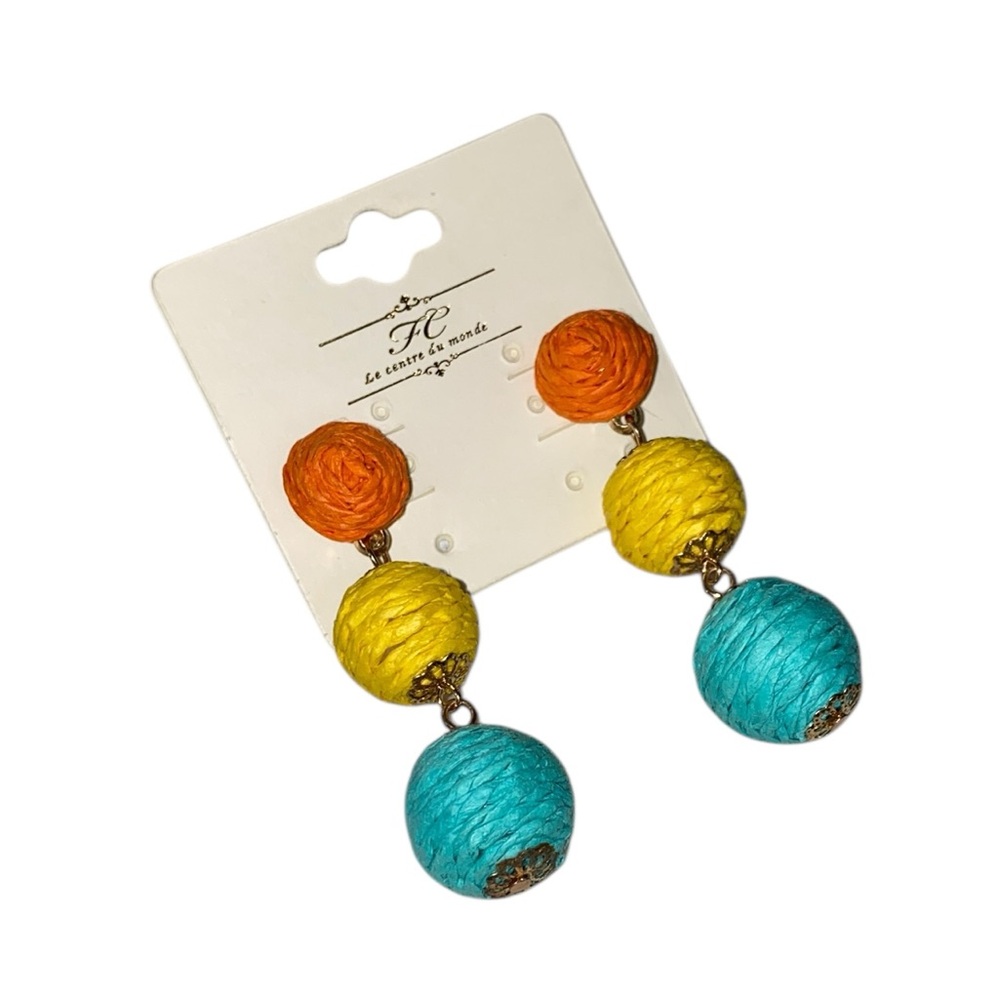 NWT Orange/Yellow/Blue Raffia Earrings